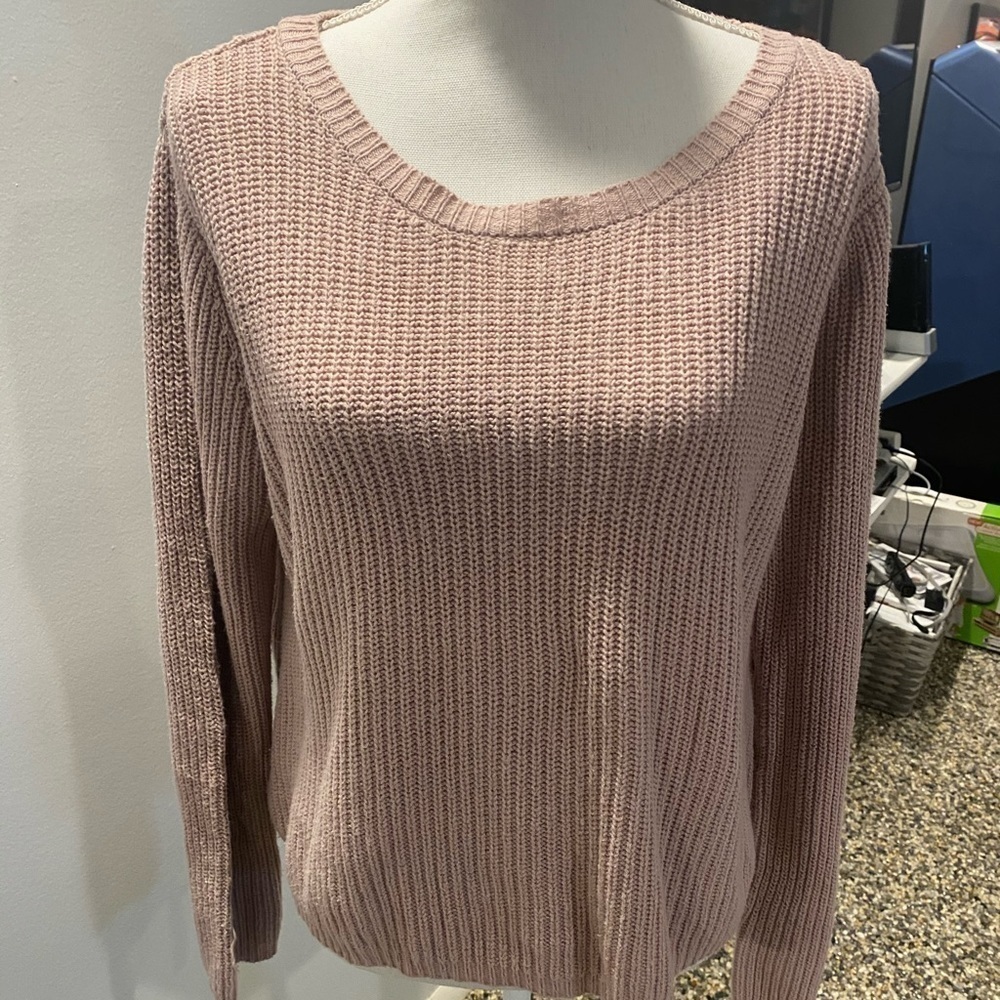 {M&M} pink ribbon knit lace up sweater